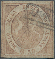 Italien - Altitalienische Staaten: Neapel: 1859. 50 Grana Brownish-rose, Cancelled With Part Of Fram - Nápoles