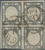 Italien - Altitalienische Staaten: Neapel: 1861. 1 Black Grain, Used, Block Of Four, Well Margined O - Nápoles