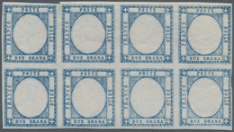 Italien - Altitalienische Staaten: Neapel: 11861, 2 Grana Blue Vertical Block Of 8 Color Proof Witho - Naples