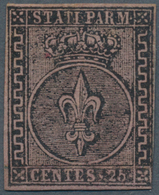 Italien - Altitalienische Staaten: Parma: 1852, 25c. Black On Violet, Fresh Colour, Cut Into At Lowe - Parme