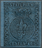 Italien - Altitalienische Staaten: Parma: 1852. 40 C Black On Blue Paper, Fair Margins, Mint With Gu - Parme