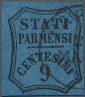 Italien - Altitalienische Staaten: Parma - Zeitungsstempelmarken: 1853, 9 Cent. Black On Blue Cancel - Parma