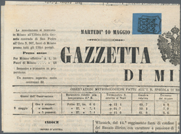 Italien - Altitalienische Staaten: Parma - Zeitungsstempelmarken: 1853, 9 Cents Black On Blue, Upper - Parme