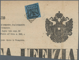 Italien - Altitalienische Staaten: Parma - Zeitungsstempelmarken: 1853, 9 Cent. Black On Blue Tied B - Parme