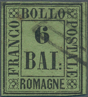 Italien - Altitalienische Staaten: Romagna: 1859, 6 Baj. Black On Yellowish Green, Cancelled By Papa - Romagna