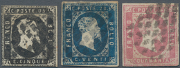 Italien - Altitalienische Staaten: Sardinien: 1851, 5 C Black With Horizontal Fold, 20 C Blue With S - Sardaigne