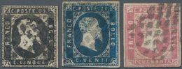 Italien - Altitalienische Staaten: Sardinien: 1851, 5 C Black With Horizontal Fold, 20 C Blue With S - Sardinië