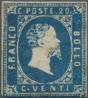 Italien - Altitalienische Staaten: Sardinien: 1851. 20 C. Blue, Mint With Partial Original Gum, Thre - Sardegna