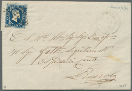 Italien - Altitalienische Staaten: Sardinien: 1851, 20 C Blue, Three Margins, Slightly Touched At Le - Sardinien