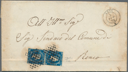 Italien - Altitalienische Staaten: Sardinien: 1851, 20 C Blue, First Printing, Vertical Pair, Left S - Sardegna