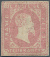 Italien - Altitalienische Staaten: Sardinien: 1851: 40 Cents Pink, Mint, Three Sides Short; With Cer - Sardinië