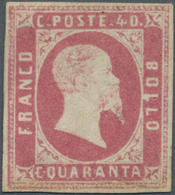 Italien - Altitalienische Staaten: Sardinien: 1851, 40c. Rose, Fresh Colour, Full Margins, Repaired, - Sardaigne