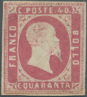 Italien - Altitalienische Staaten: Sardinien: 1851, 40c. Rose, Fresh Colour, Full Margins, Repaired, - Sardegna