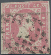 Italien - Altitalienische Staaten: Sardinien: 1851, 40 Cent. Rose Cancelled With Dot Stamp, On Botto - Sardaigne