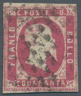 Italien - Altitalienische Staaten: Sardinien: 1851, 40 C Red (rosa Carmino Vivo, Sassone 3 B), Narro - Sardaigne