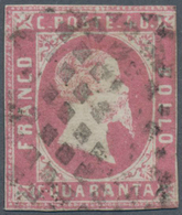 Italien - Altitalienische Staaten: Sardinien: 1851, 40 C Lilac-rose Cancelled With Dot Cancel, Three - Sardinia