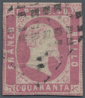 Italien - Altitalienische Staaten: Sardinien: 1851, 40 C Rose (rosa Lila, Sassone 3d, CV 10,000 €) C - Sardinien