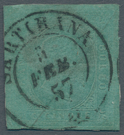 Italien - Altitalienische Staaten: Sardinien: 1853, 5 C. Green, Canceld By RARE Double Circle SARTIR - Sardinië