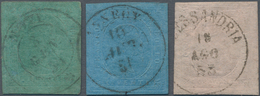 Italien - Altitalienische Staaten: Sardinien: 1853, 5 C Blue-green, 20 C Blue And 40 C Rose With Cle - Sardinië