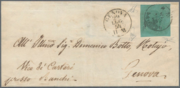 Italien - Altitalienische Staaten: Sardinien: 1853, 5 C Blue-green Tied By Circle Cancel GENOVA On F - Sardinia