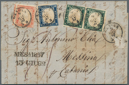 Italien - Altitalienische Staaten: Sardinien: 1855, 5 C Dark Myrtle Green, Horizontal Pair, 20 C Ind - Sardinia