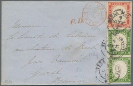 Italien - Altitalienische Staaten: Sardinien: 1855 Viktor Emanuel A Pair 5 C Olive-green And 40 C Sc - Sardinia