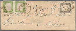 Italien - Altitalienische Staaten: Sardinien: 1859, 5 C Light Olive Green Pair Mixed Franking With 1 - Sardinia