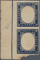 Italien - Altitalienische Staaten: Sardinien: 1855. 20 C. Blue, From The Left Side Of The Sheet, The - Sardinien