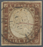 Italien - Altitalienische Staaten: Sardinien: 1861, 3 Lire Goldbrown (rame, Sassone 18, Cat Val. 800 - Sardinia