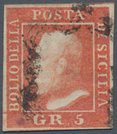 Italien - Altitalienische Staaten: Sizilien: 1859, 5 Grana Vermilion, Second Plate, Used, Well-margi - Sicile