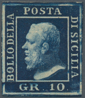 Italien - Altitalienische Staaten: Sizilien: 1859. 10 Grana Indigo, Wide Margins, Full Original Gum, - Sicilië