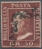 Italien - Altitalienische Staaten: Sizilien: 1859: 50 Grana, Red Brown, Used Well Margined. With Cer - Sicilië