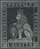 Italien - Altitalienische Staaten: Toscana: 1851, 1 Qu Black Unused Without Gum, All Sides Full Marg - Toscane