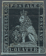 Italien - Altitalienische Staaten: Toscana: 1851, 1 Q Black On Blue, Very Fresh Color, Three Full Ma - Toskana