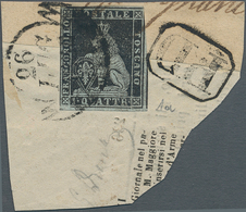 Italien - Altitalienische Staaten: Toscana: 1851. 1 Quattrino Black On Bluish Paper, Tied By Cds "LI - Toskana