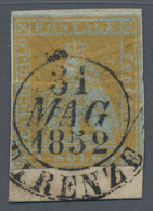 Italien - Altitalienische Staaten: Toscana: 1851, 1 Soldo Yellow On Blue Cancelled With Postmark Cir - Toscane