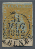 Italien - Altitalienische Staaten: Toscana: 1851, 1 Soldo Yellow On Blue Cancelled With Postmark Cir - Toskana