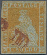 Italien - Altitalienische Staaten: Toscana: 1851, 2 So Golden Yellow On Blue Paper Cancelled With Re - Toscane