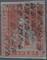 Italien - Altitalienische Staaten: Toscana: 1851, 2so. Scarlet On Bluish Paper, Fresh Colour, Slight - Toscana