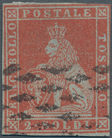 Italien - Altitalienische Staaten: Toscana: 1851, 2 Soldo Scarlet Red On Bluish Paper, Fair Margins, - Toscana