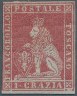 Italien - Altitalienische Staaten: Toscana: 1851, 1 Cr Carmine Red Unused With A Rest Of Gum, Three - Tuscany