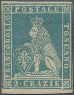 Italien - Altitalienische Staaten: Toscana: 1851, 2 Cr Blue Mint Without Gum, Full Margins And Fresh - Toscane