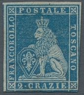 Italien - Altitalienische Staaten: Toscana: 1853, "4 Cr. Blue On Gray", In Fresh Color With Remains - Toscane