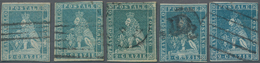 Italien - Altitalienische Staaten: Toscana: 1851, Seven Stamps 2 Cr. Greenish Blue On Grey Paper To - Tuscany