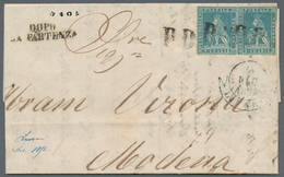 Italien - Altitalienische Staaten: Toscana: 1851. 2 Crazie Blue, Horizontal Pair, Canceld By Black P - Toscane