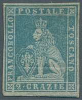 Italien - Altitalienische Staaten: Toscana: 1851, 2 Crazie Light Blue On Gray, Mint With Rest Of Hin - Toscane
