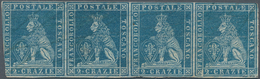 Italien - Altitalienische Staaten: Toscana: 1851, 2cr. Blue On Grey Paper, Horizontal Strip Of Four, - Toscana