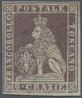 Italien - Altitalienische Staaten: Toscana: 1851, 9 Cr Brown-lilac Unused Without Gum, The Stamp Has - Tuscany