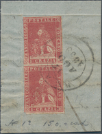 Italien - Altitalienische Staaten: Toscana: 1857, 1 Cr Carmine In Vertical Pair On Piece Cancelled W - Tuscany