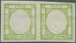 Italien: 1861, Neapolitan Province, ½t. Yellow-green, Horizontal Pair, Fresh Colour, Close To Mainly - Mint/hinged